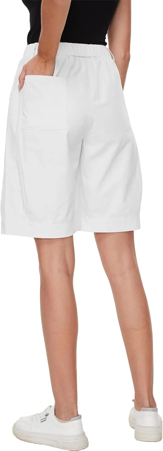 Women's High Waist Bermuda Shorts Loose Drawstring Capri Pants with Pockets Wide Leg Summer Shorts