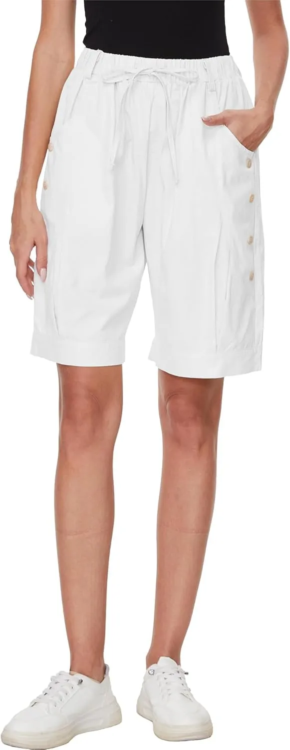 Women's High Waist Bermuda Shorts Loose Drawstring Capri Pants with Pockets Wide Leg Summer Shorts