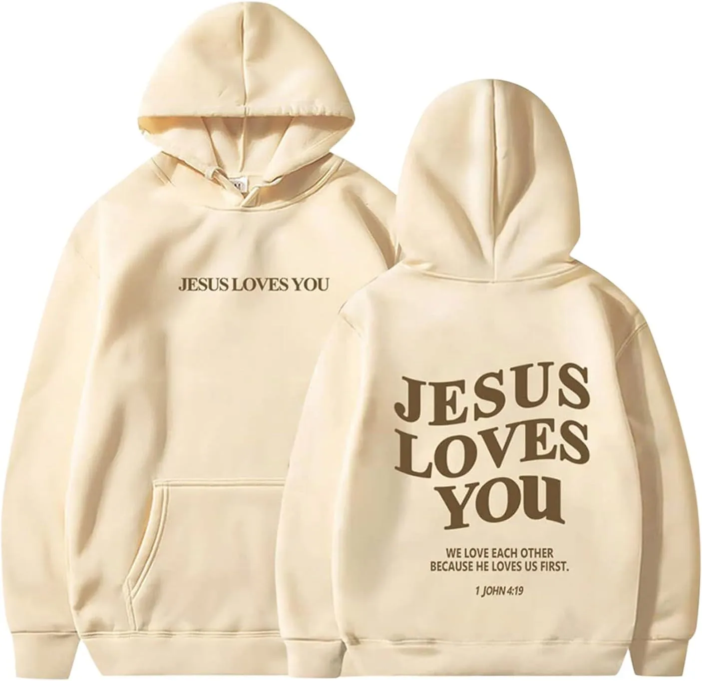 Womens Hoodies Pullover Jesus Loves You Letter Print Pullover Hoodie With Pocket Drop Shoulder Oversize Fall Winter Trendy