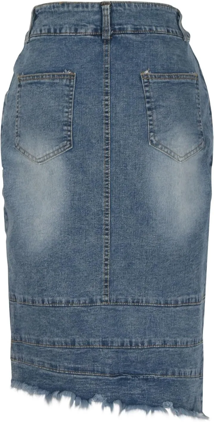 Women's Irregular Denim Skirts High Rise Button Trending Skirt 2025 Fashion Splicing Below Knee Skirts Spring