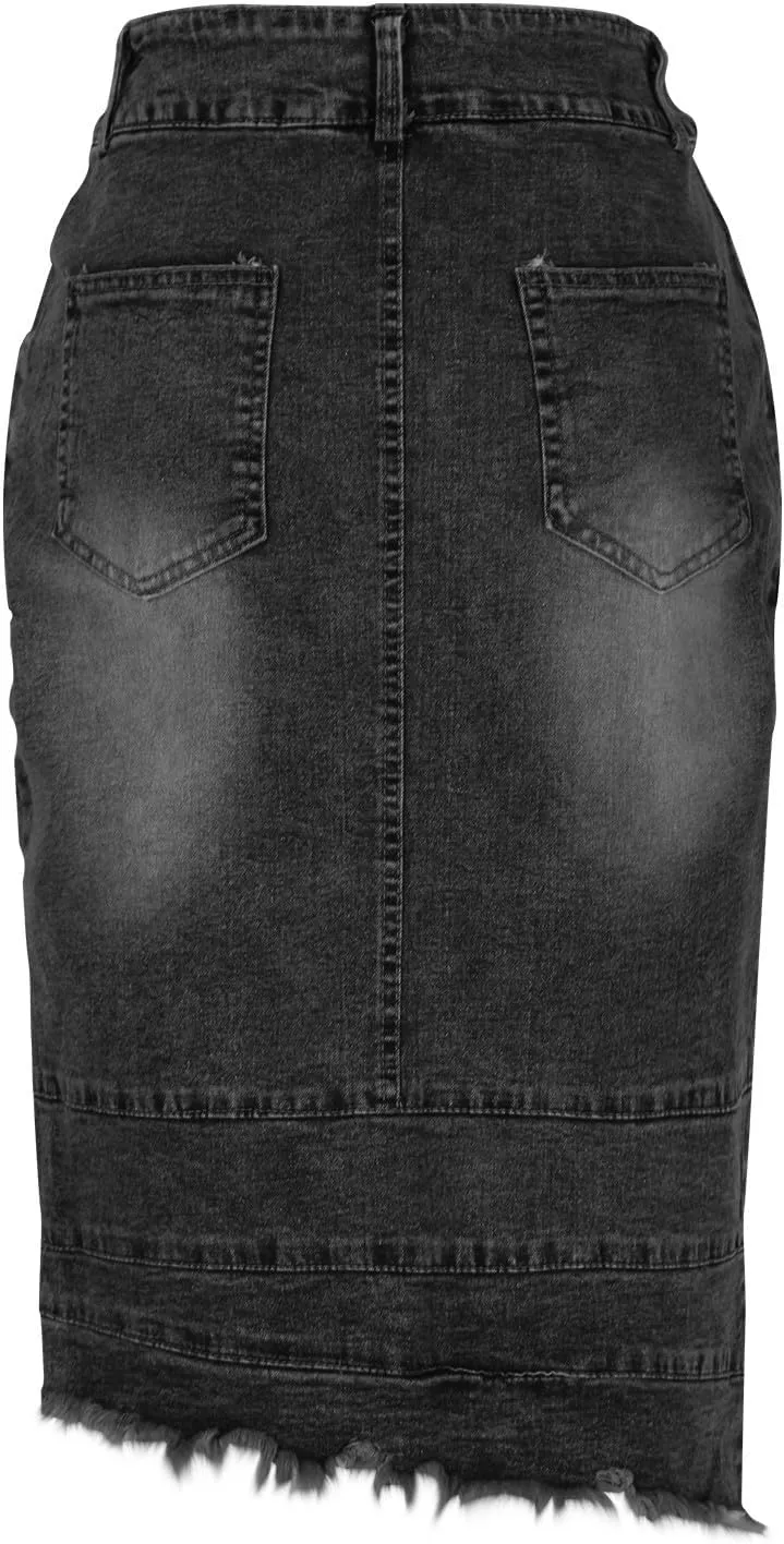 Women's Irregular Denim Skirts High Rise Button Trending Skirt 2025 Fashion Splicing Below Knee Skirts Spring