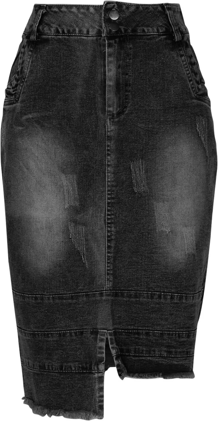 Women's Irregular Denim Skirts High Rise Button Trending Skirt 2025 Fashion Splicing Below Knee Skirts Spring