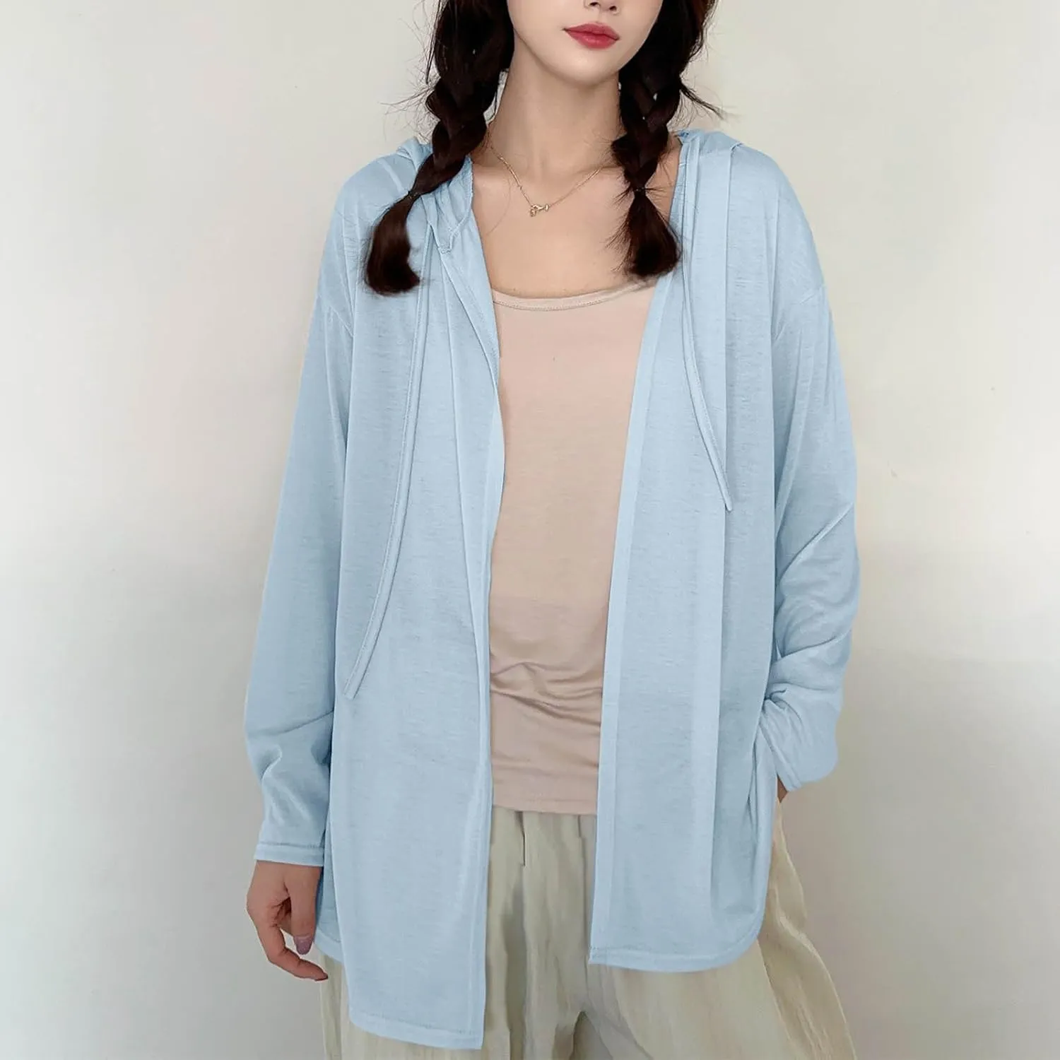 Womens Lightweight Casual Hoodie Cardigans Open Front Cover Ups Long Sleeve Outwear Coat Sun Protection Cover Clothes