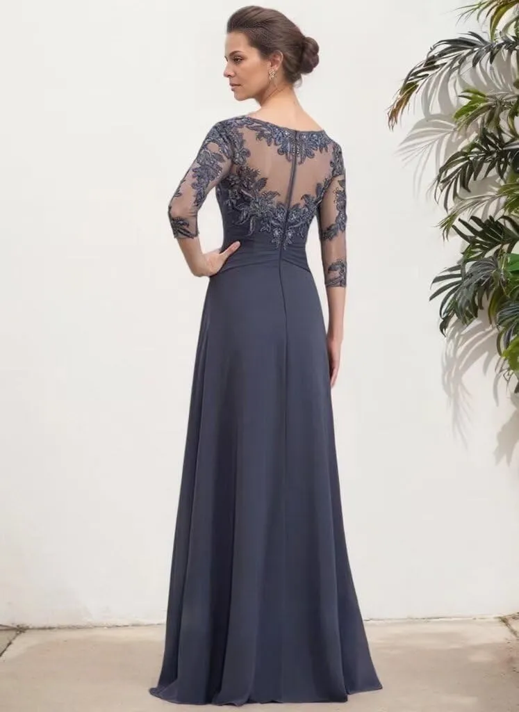 Women's Long Sleeve Mother of The Bride Dresses for Wedding Chiffon Lace Formal Evening Party Gowns