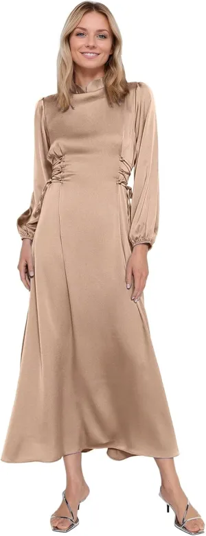 Women's Maxi Satin Bridesmaid Dresses 2025 Long Sleeves A-Line Prom Dresss for Wedding Party Tie Formal Gowns DR0726