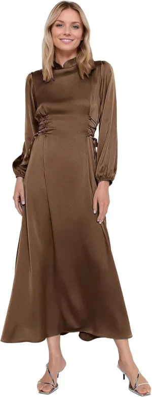 Women's Maxi Satin Bridesmaid Dresses 2025 Long Sleeves A-Line Prom Dresss for Wedding Party Tie Formal Gowns DR0726