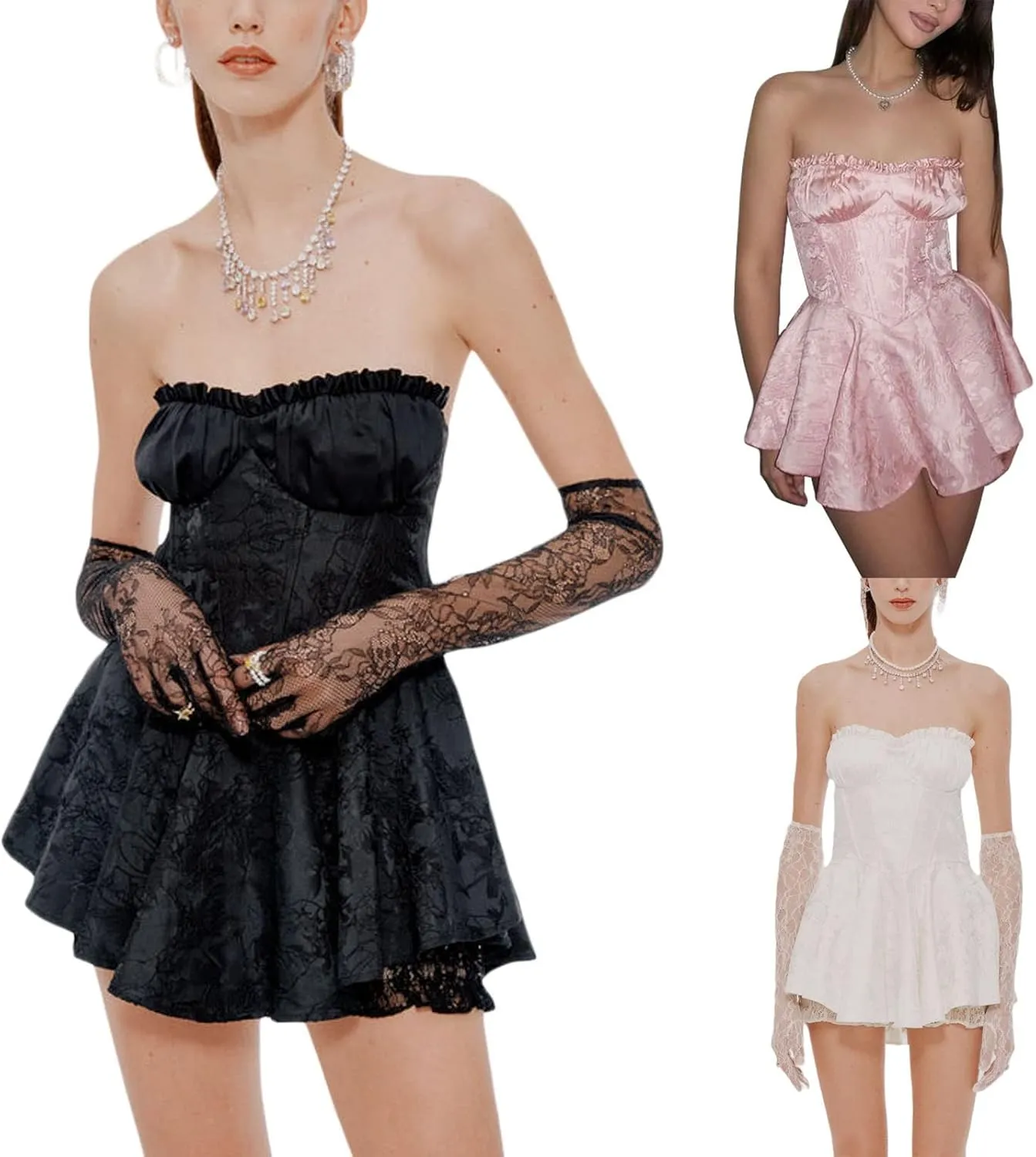 Women's Off Shoulder Sleeveless Dress Floral Strapless Tube Top Mini Dresses Ruffle Going Out Cocktail Party Streetwear