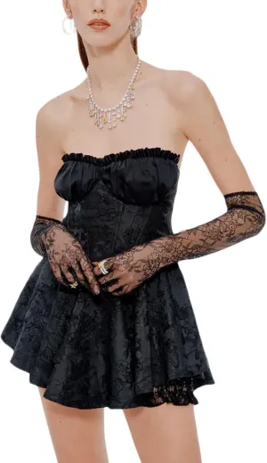 Women's Off Shoulder Sleeveless Dress Floral Strapless Tube Top Mini Dresses Ruffle Going Out Cocktail Party Streetwear