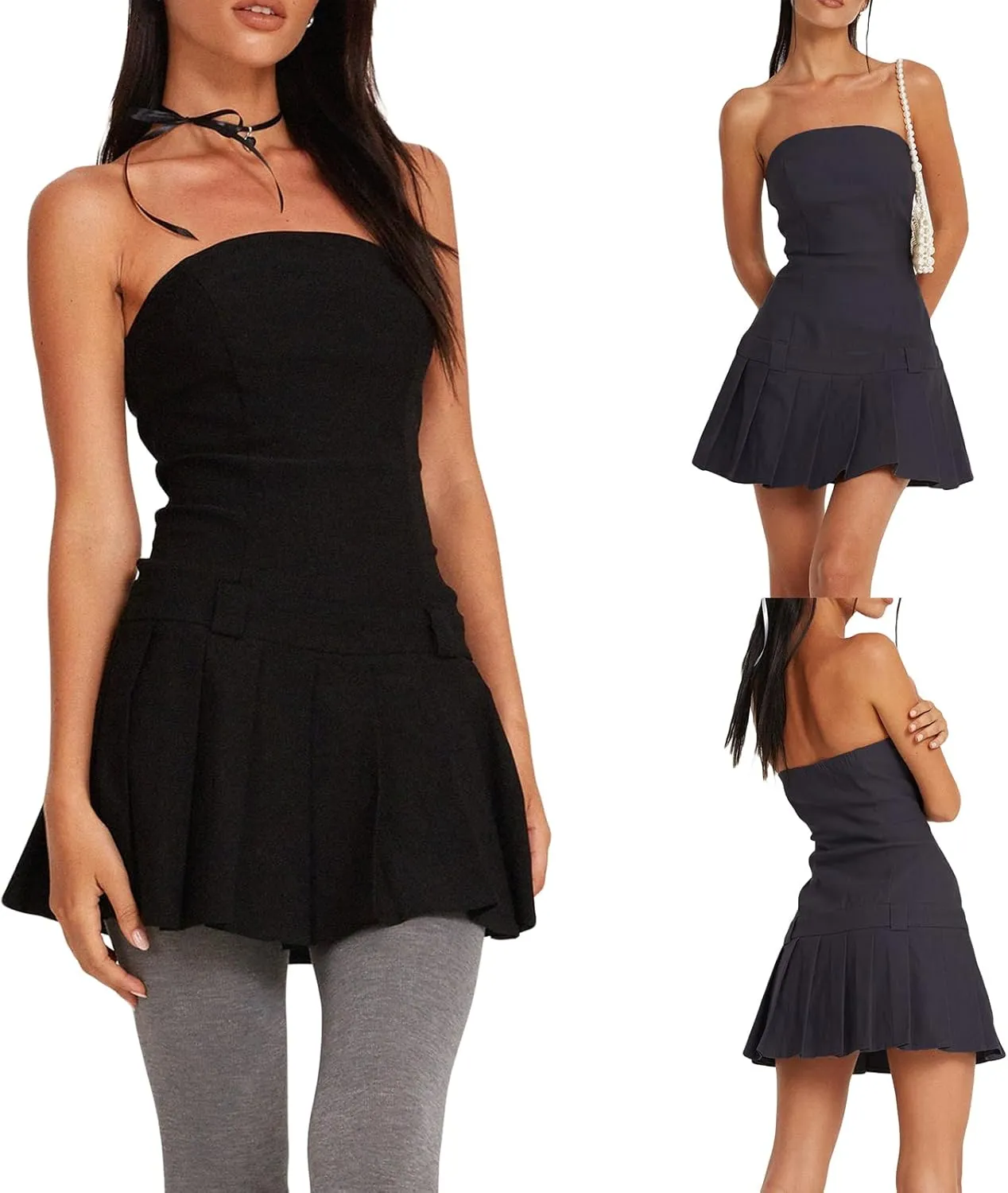 Women's Off Shoulder Sleeveless Dress Floral Strapless Tube Top Mini Dresses Ruffle Going Out Cocktail Party Streetwear