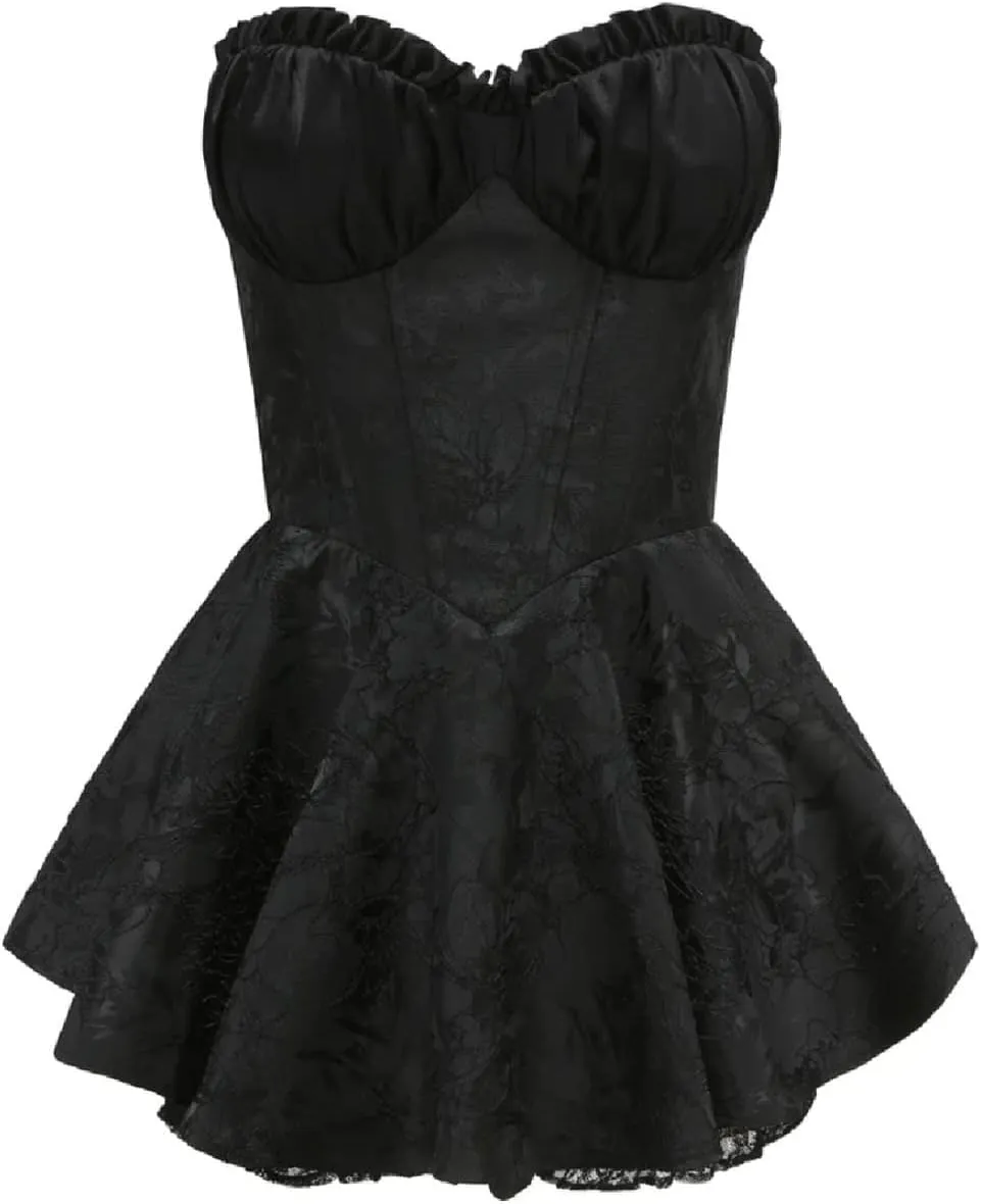 Women's Off Shoulder Sleeveless Dress Floral Strapless Tube Top Mini Dresses Ruffle Going Out Cocktail Party Streetwear