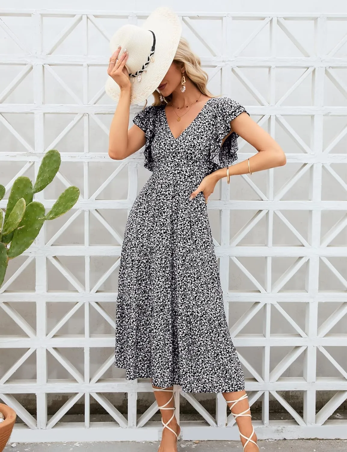 Womens Off Shoulder Summer Dresses Square Neck Short Sleeve Tie Backless Ruffle A Line Casual Layer Mini Dress