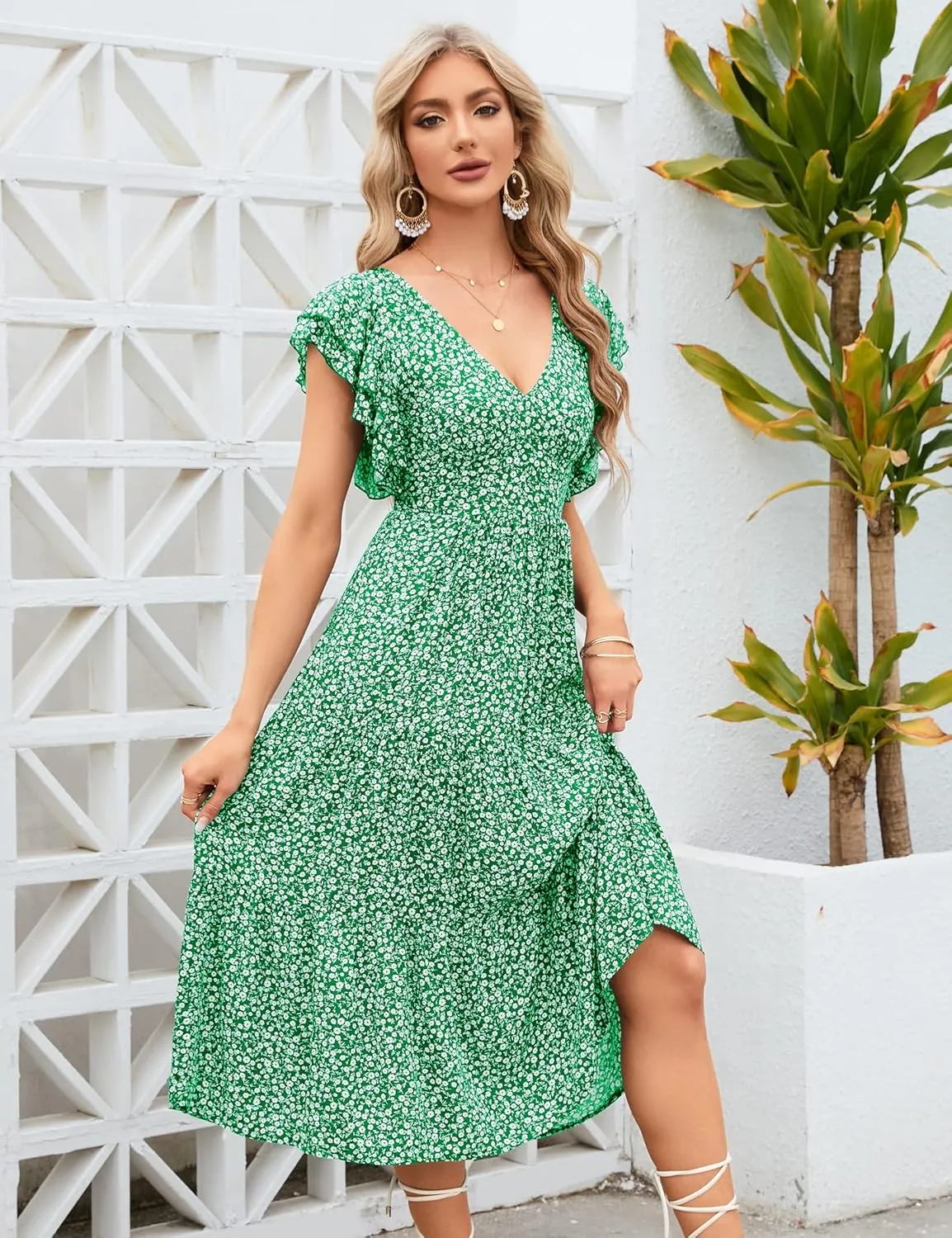 Womens Off Shoulder Summer Dresses Square Neck Short Sleeve Tie Backless Ruffle A Line Casual Layer Mini Dress