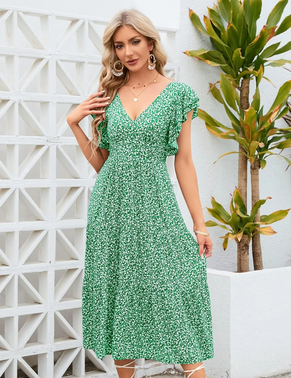 Womens Off Shoulder Summer Dresses Square Neck Short Sleeve Tie Backless Ruffle A Line Casual Layer Mini Dress