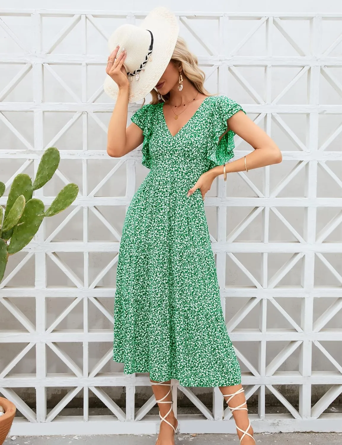 Womens Off Shoulder Summer Dresses Square Neck Short Sleeve Tie Backless Ruffle A Line Casual Layer Mini Dress
