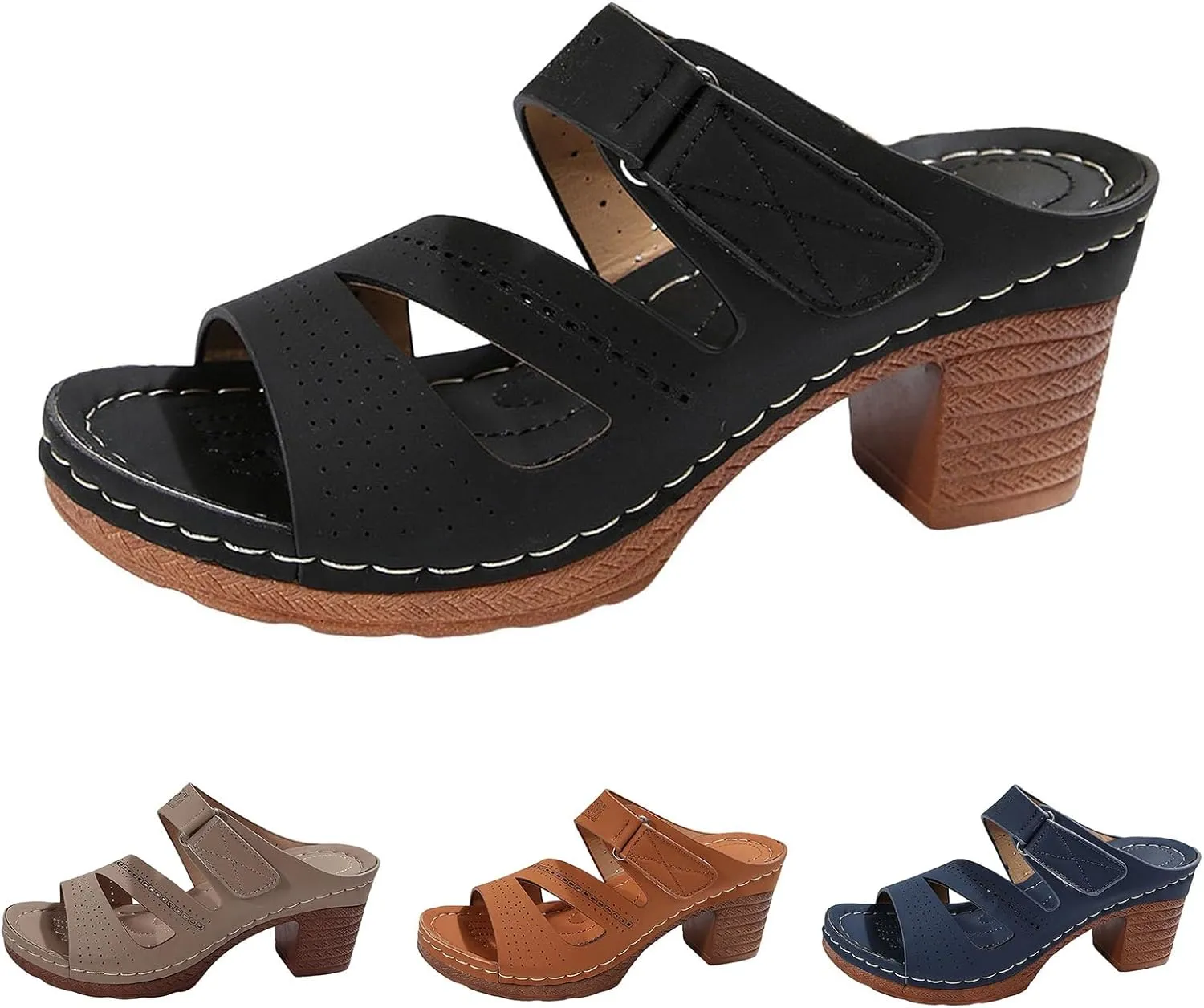 Womens Open Toe Sandals Summer Casual Non Slip Slippers Orthopedic Chunky Low Heels Open Toe Casual Summer Dressy Walking Beach Slippers Hollow Out Shoes