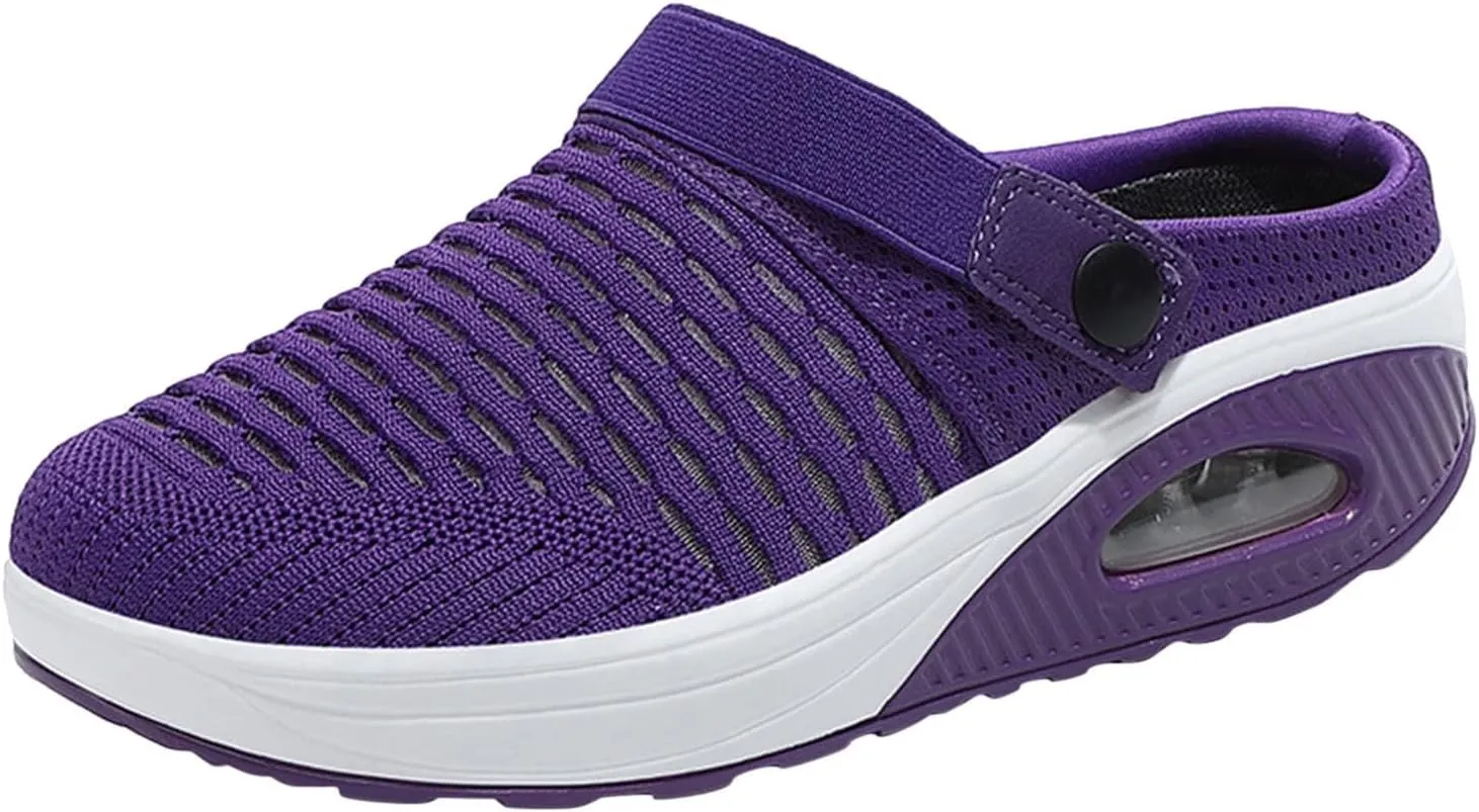 Womens Orthopedic Clogs with Air Cushion Support Mesh Garden Shoes Lightweight Diabetic Walking Shoes Wide Width Stretch Sandals Slippers