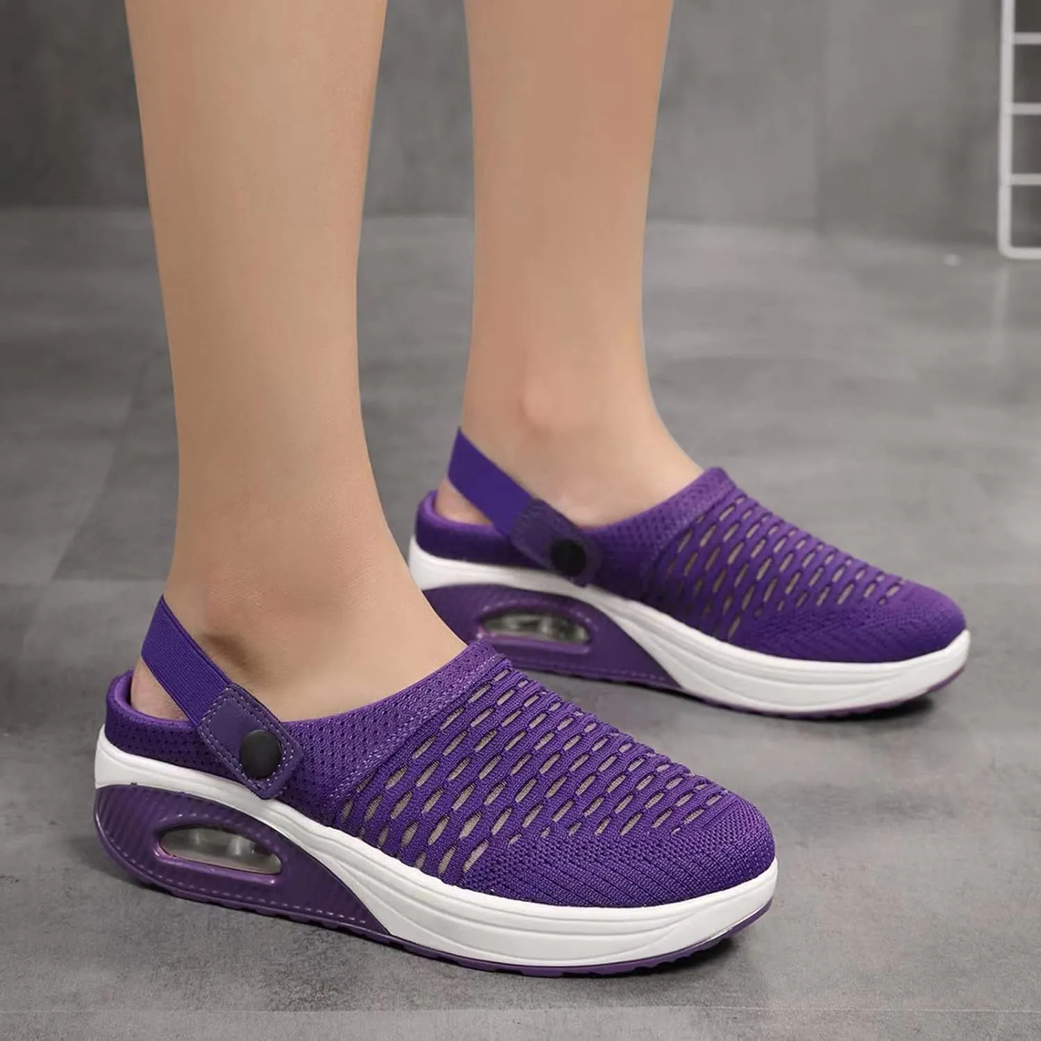 Womens Orthopedic Clogs with Air Cushion Support Mesh Garden Shoes Lightweight Diabetic Walking Shoes Wide Width Stretch Sandals Slippers