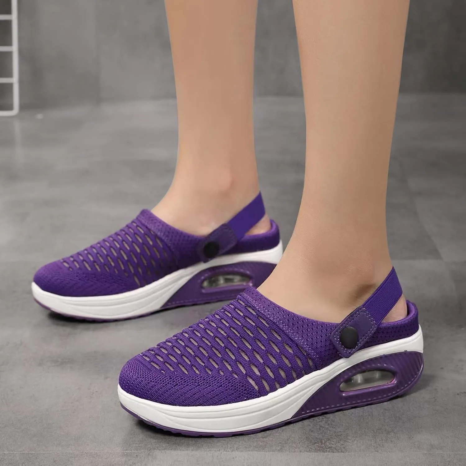 Womens Orthopedic Clogs with Air Cushion Support Mesh Garden Shoes Lightweight Diabetic Walking Shoes Wide Width Stretch Sandals Slippers