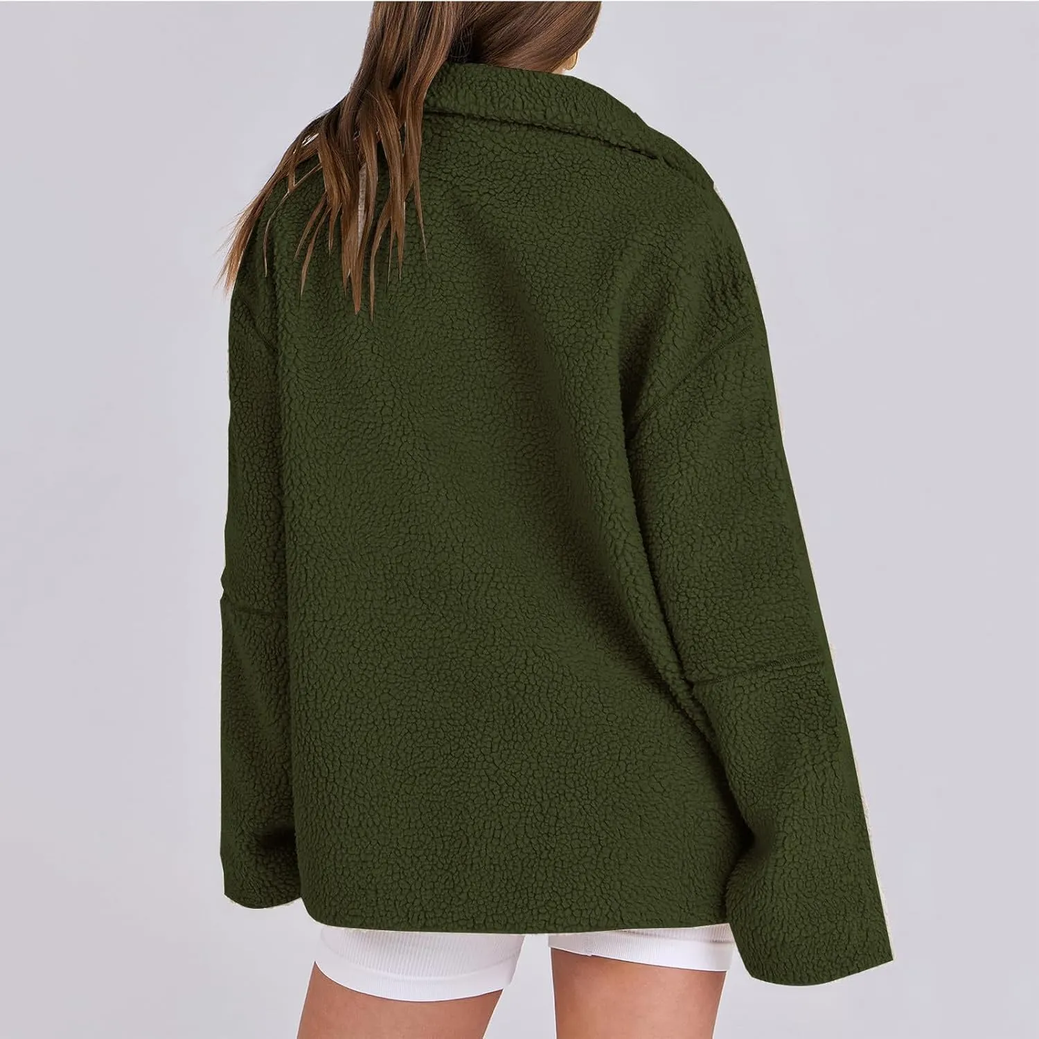 Womens Oversized Fleece Sherpa Lined Jacket Zip Up Long Sleeve Teddy Coat Casual Winter Warm Clothes with Pockets
