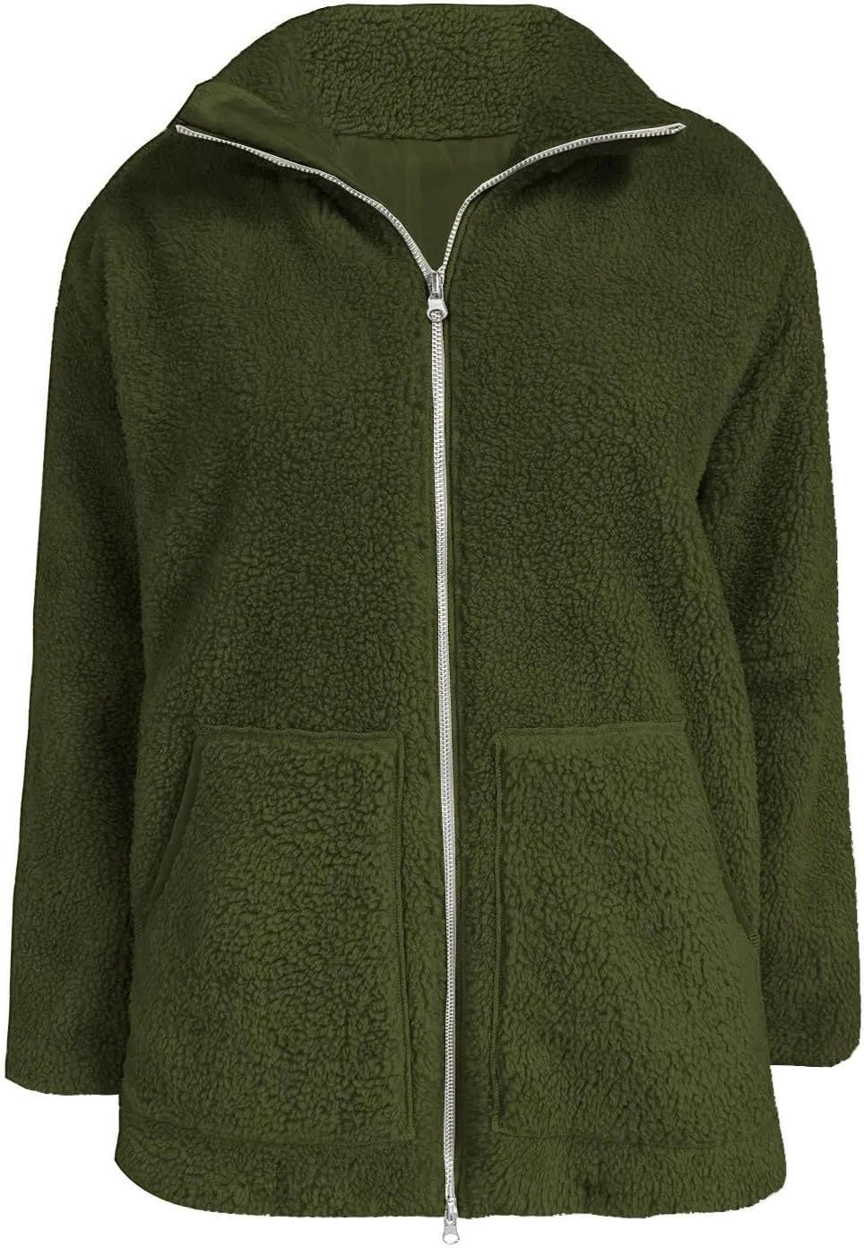 Womens Oversized Fleece Sherpa Lined Jacket Zip Up Long Sleeve Teddy Coat Casual Winter Warm Clothes with Pockets