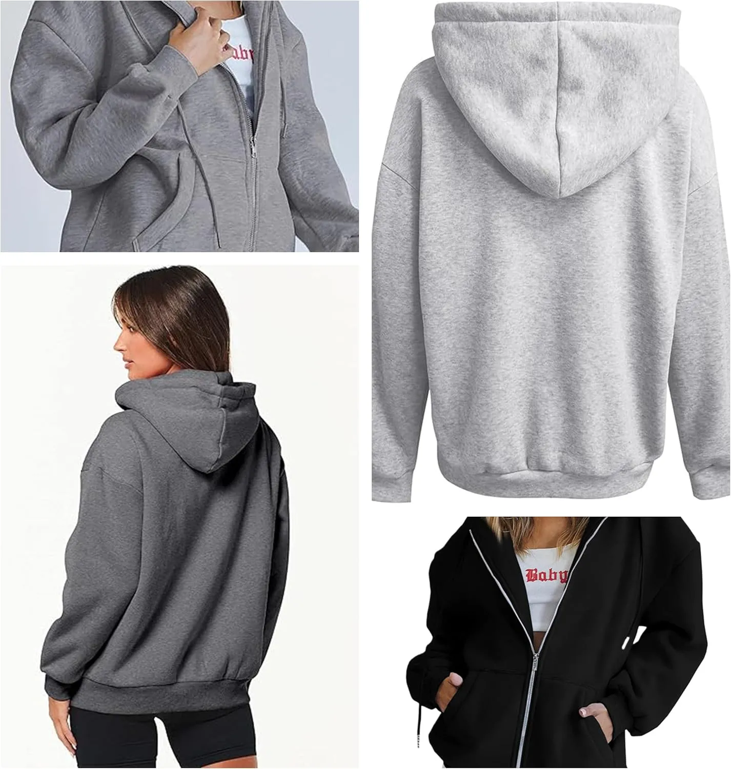 Women's Oversized Zip Hoodie Loose Fit Long Sleeve Sweatshirt Solid Jacket with Pockets, Oversized Long Sleeve Sweatshirt