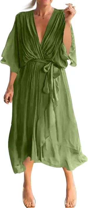 Women's Plus Size Dress Summer Casual Trendy Dress Solid Sexy V Short Sleeve Maxi Dresses Floral, S-5XL