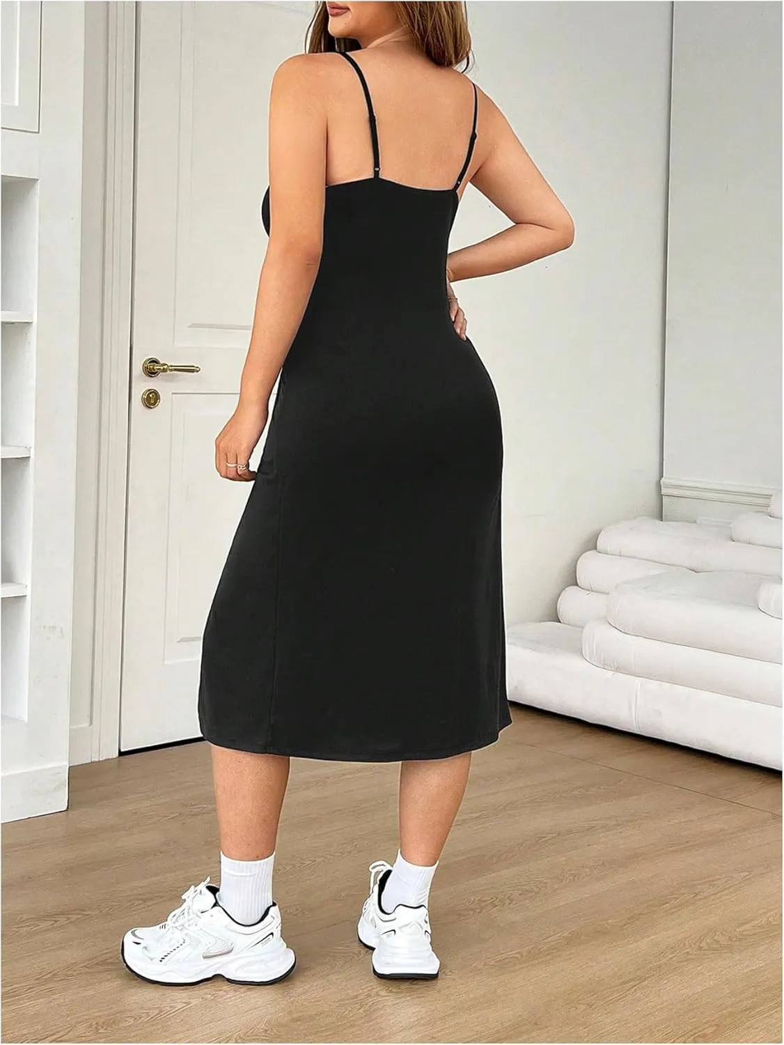 Women's Plus Size Leopard Print Midi Dress Split Thigh Sleeveless Square Neck Bodycon Midi Dresses