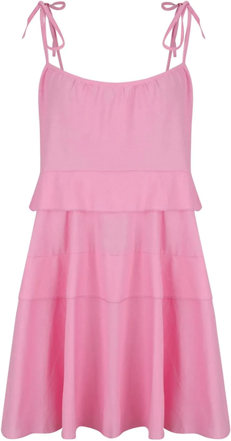 Women's Plus Size Ruffle Hem Cami Mini Dress Square Neck Spaghetti Strap A Line Swing Flowy Spring Summer Loose Short Dresses