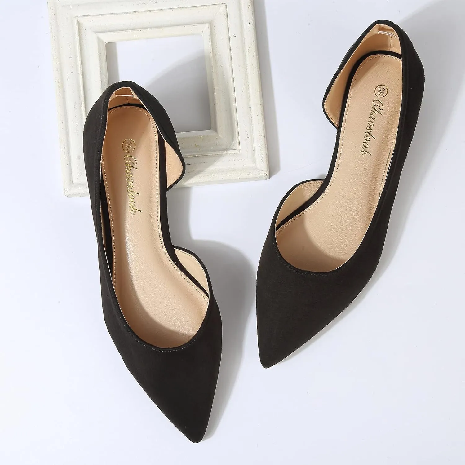 Womens Pointed Toe Black Ballet Flats Comfortable Casual Dress Flats for Women Elegant Memory Foam Flats Shoes with Party Wedding