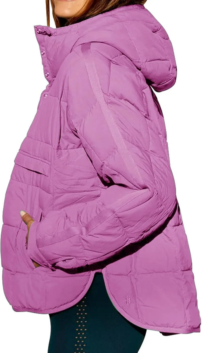 Women's Quilted Lightweight Jackets Oversized Puffer Jacket Puffer Pullover Dolman Hoodies Jacket Long Sleeve Coats
