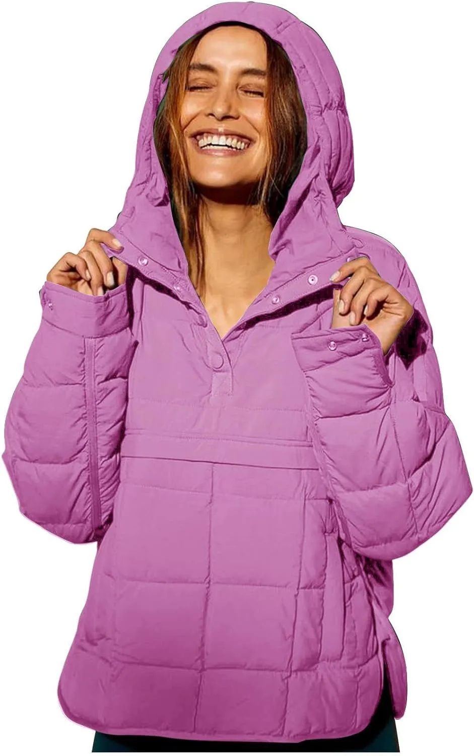 Women's Quilted Lightweight Jackets Oversized Puffer Jacket Puffer Pullover Dolman Hoodies Jacket Long Sleeve Coats
