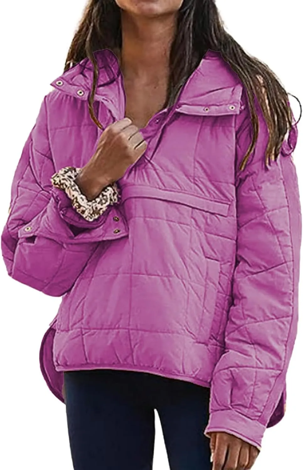 Women's Quilted Lightweight Jackets Oversized Puffer Jacket Puffer Pullover Dolman Hoodies Jacket Long Sleeve Coats