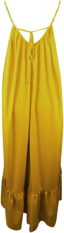 Womens Sexy Spaghetti Strap Sleeveless Ruched Ruffle Hem Bandage Oversized Summer Beach Loose Long Maxi Swing Dress