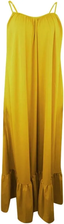 Womens Sexy Spaghetti Strap Sleeveless Ruched Ruffle Hem Bandage Oversized Summer Beach Loose Long Maxi Swing Dress