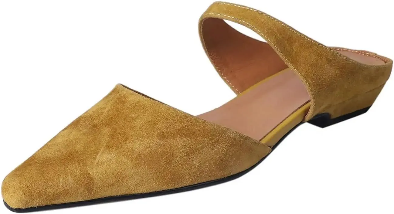 Women's Sheep Suede Summer Shoes - Med Heels Slingback Shallow Mules Dating Dignified Elegance Party