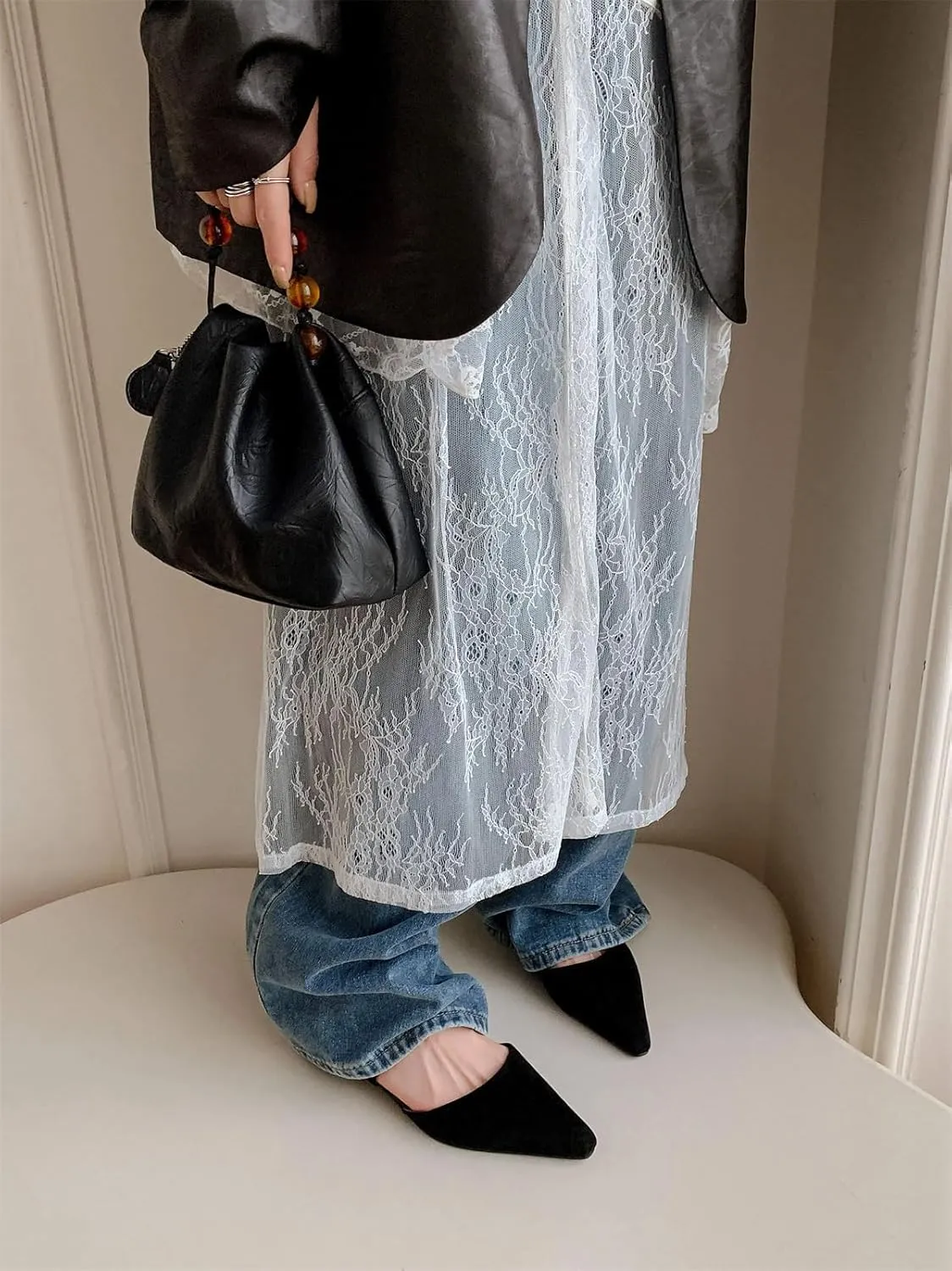Women's Sheep Suede Summer Shoes - Med Heels Slingback Shallow Mules Dating Dignified Elegance Party