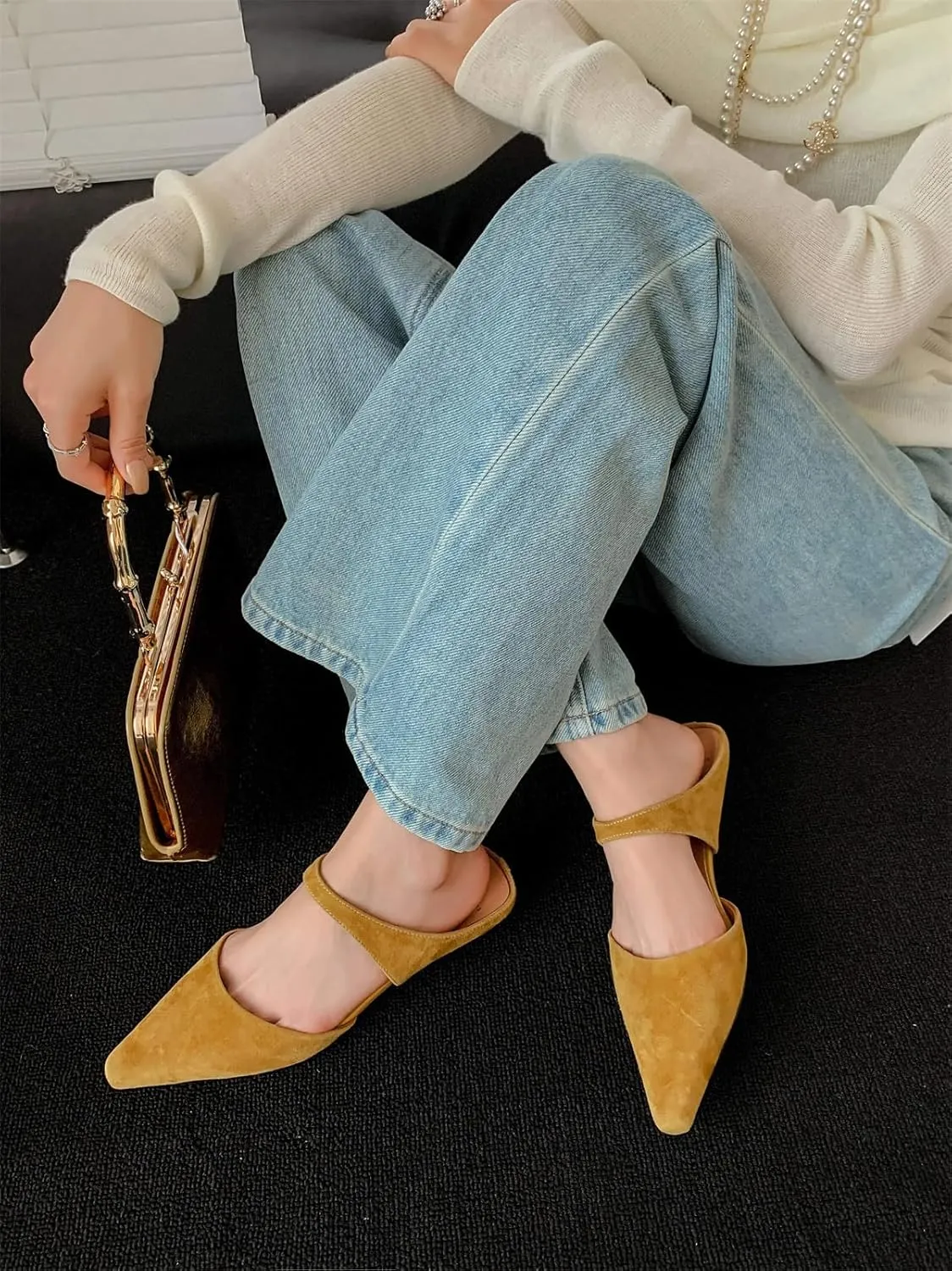 Women's Sheep Suede Summer Shoes - Med Heels Slingback Shallow Mules Dating Dignified Elegance Party