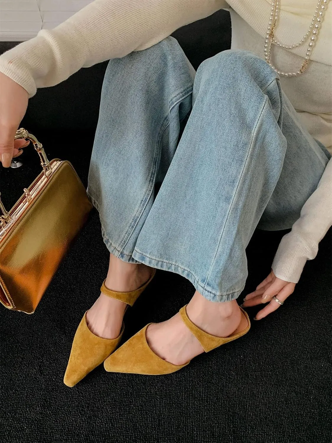Women's Sheep Suede Summer Shoes - Med Heels Slingback Shallow Mules Dating Dignified Elegance Party