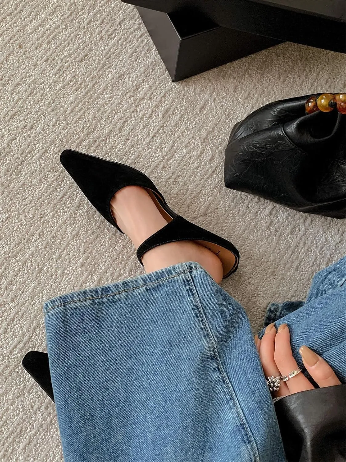 Women's Sheep Suede Summer Shoes - Med Heels Slingback Shallow Mules Dating Dignified Elegance Party