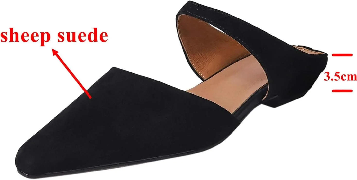 Women's Sheep Suede Summer Shoes - Med Heels Slingback Shallow Mules Dating Dignified Elegance Party