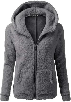 Womens Sherpa Jacket Fuzzy Plus Size Zip Up Hoodie Soft Comfy Fleece Lined Winter Coat with Pockets Warm Outerwear
