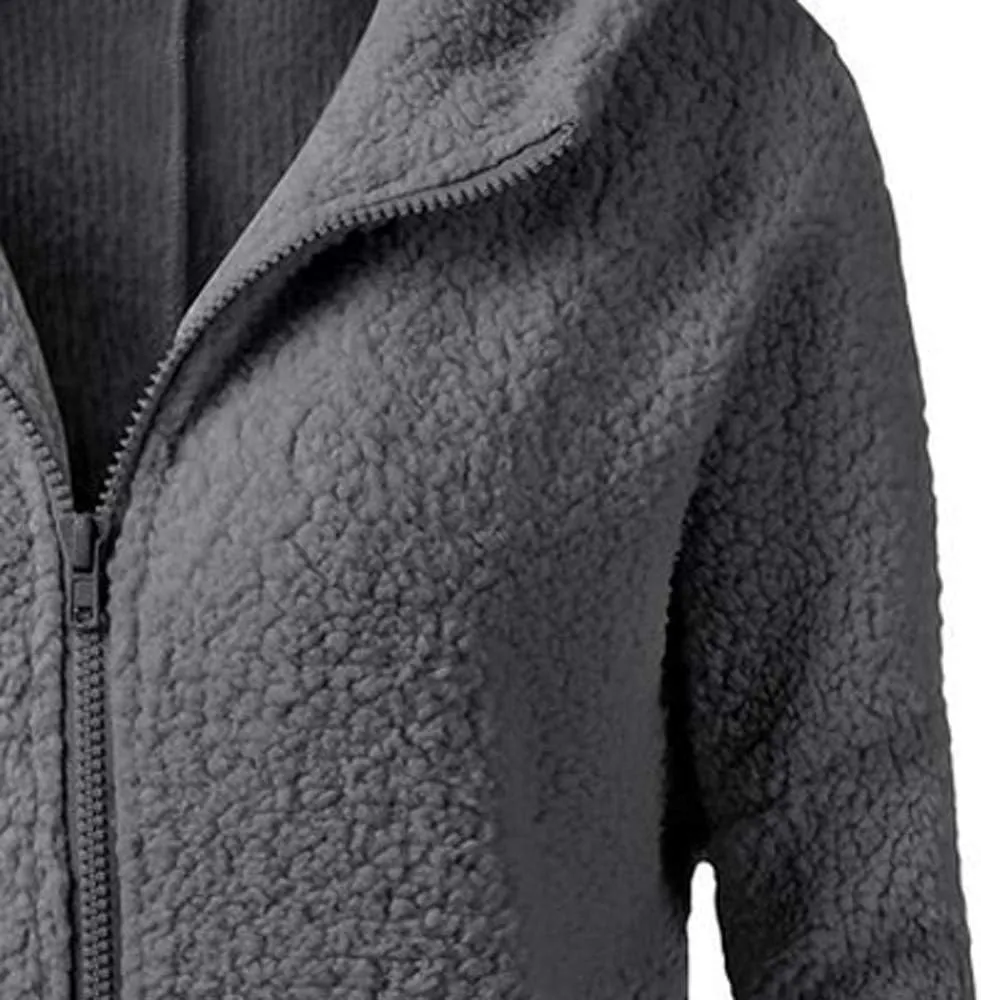 Womens Sherpa Jacket Fuzzy Plus Size Zip Up Hoodie Soft Comfy Fleece Lined Winter Coat with Pockets Warm Outerwear