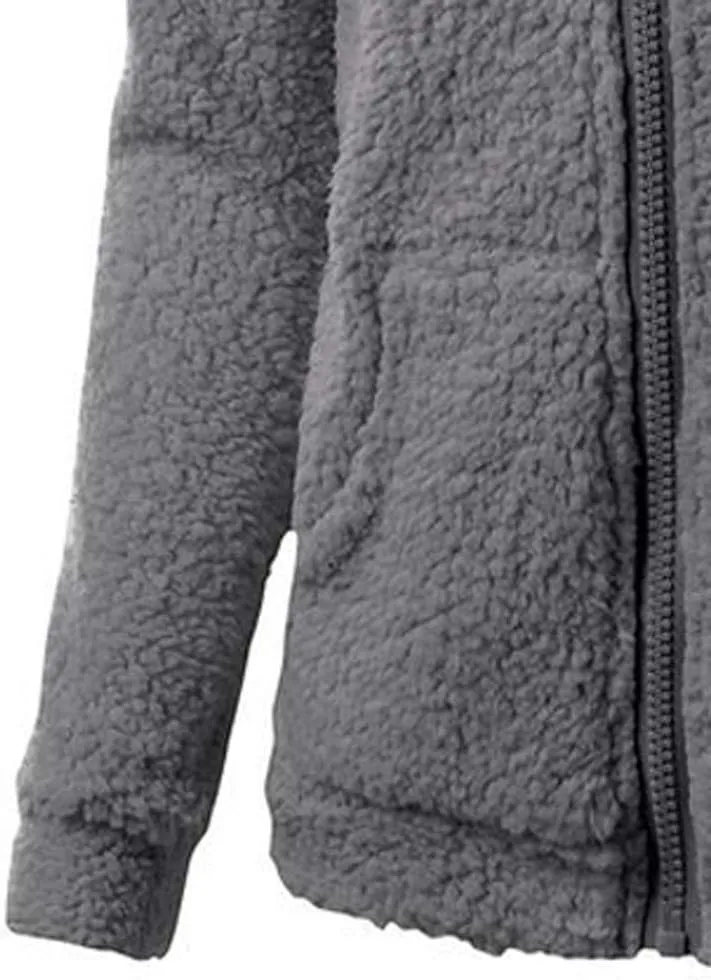 Womens Sherpa Jacket Fuzzy Plus Size Zip Up Hoodie Soft Comfy Fleece Lined Winter Coat with Pockets Warm Outerwear
