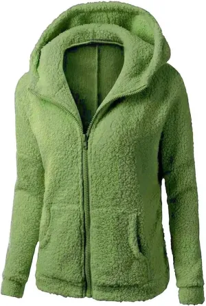 Womens Sherpa Jacket Fuzzy Plus Size Zip Up Hoodie Soft Comfy Fleece Lined Winter Coat with Pockets Warm Outerwear