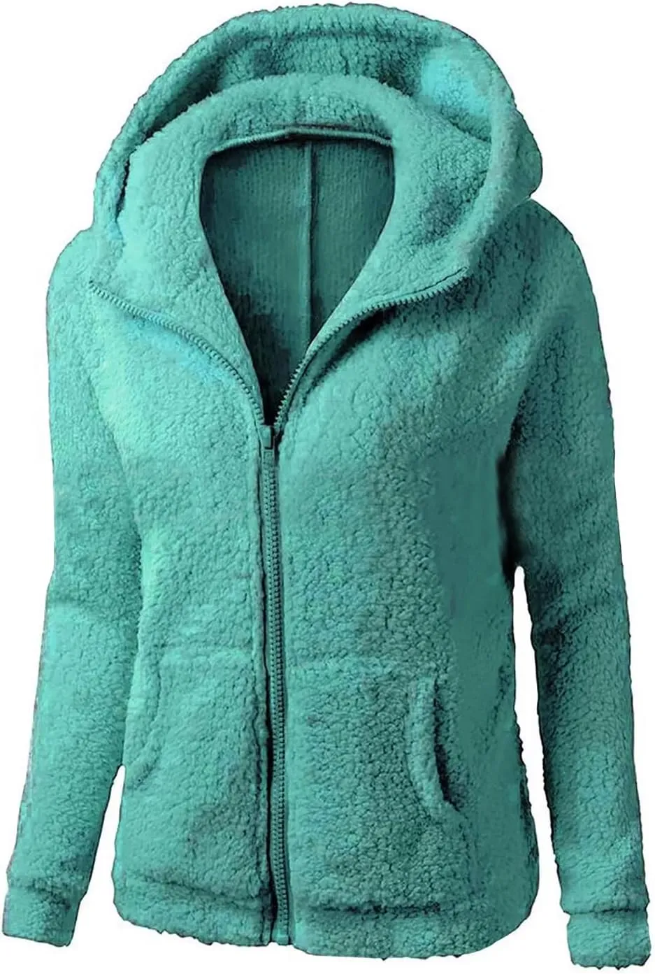 Womens Sherpa Jacket Fuzzy Plus Size Zip Up Hoodie Soft Comfy Fleece Lined Winter Coat with Pockets Warm Outerwear