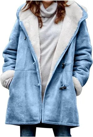 Womens Sherpa Lined Jackets Fashion Winter Fuzzy Fleece Hoodie Sweatshirt Casual Soft Cozy Horn Button Down Coats