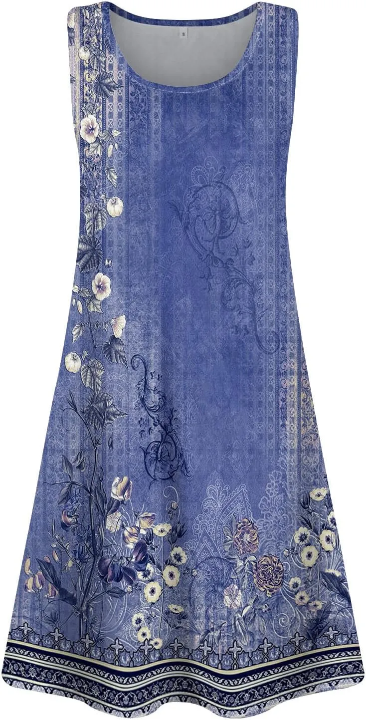 Women's Sleeveless Casual Summer Dress with Pockets Loose Fit A-Line Summer for Beach, Vacation, and Daily Wear