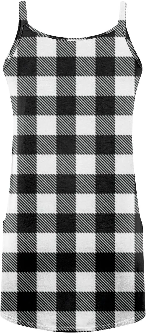 Women's Spaghetti Strap Dress Summer Color Block Print Sleeveless Sundress Casual Vacation Beach Dresses with Pockets