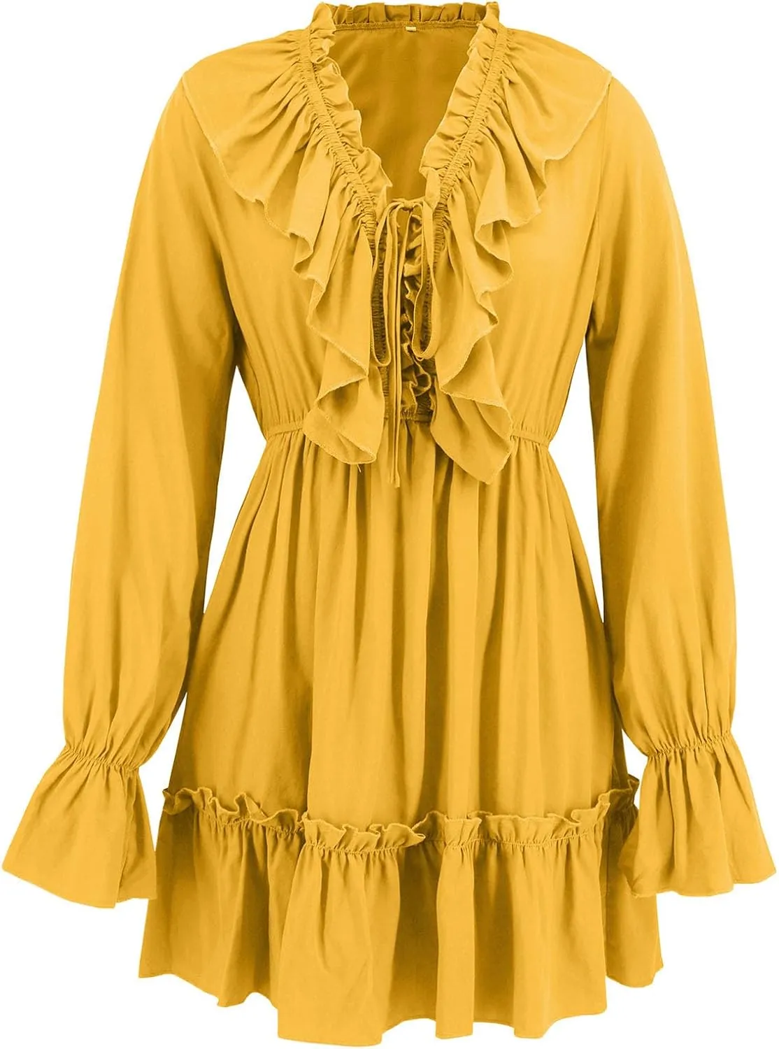Womens Spring Summer Knot Front V Neck Ruffles Long Sleeve Floral Print Swing Mini Dress 2025 Textured Tiered Ruffle Dresses