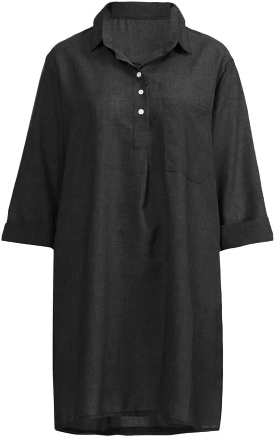 Women's Summer Casual Loose Trendy Short Sleeve Button Down Collar Solid Color Sun Beach Linen Dress, S-5XL